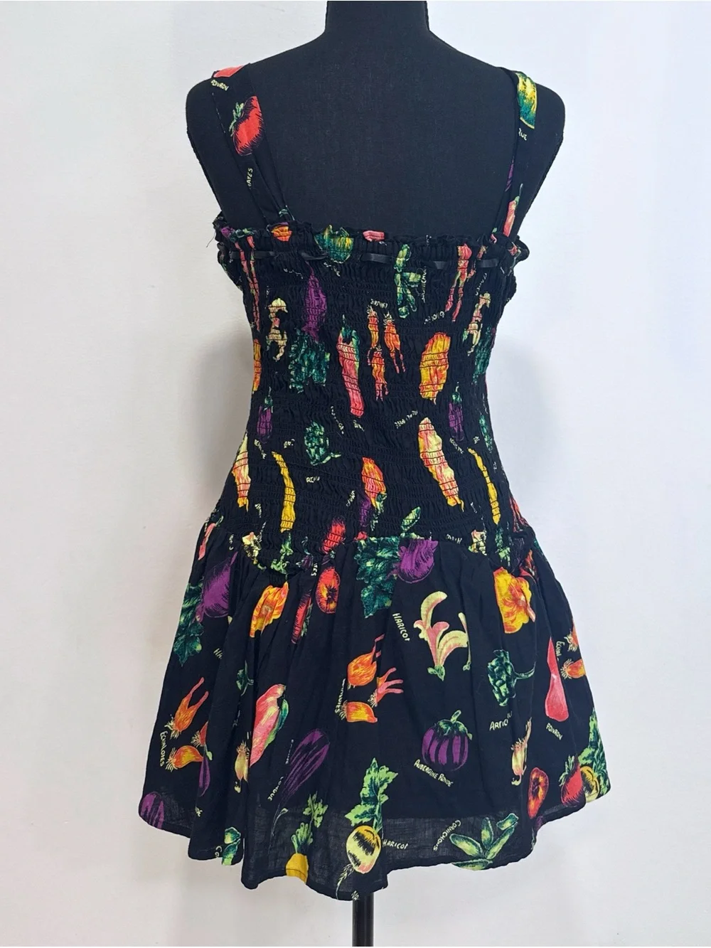 NWT UO Kimchi Blue Suzette Smocked Turnips Mini Dress Fruit Vegetable Print S - Picture 8 of 12
